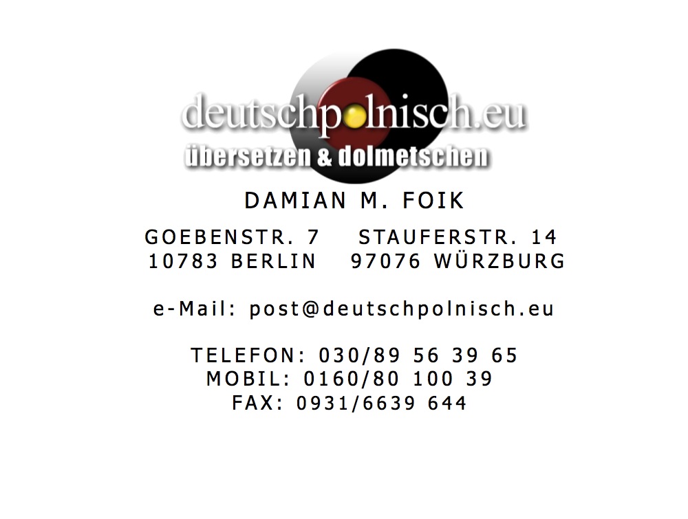deutschpolnisch.eu Damian Foik Übersetzer Dolmetscher Polnisch Berlin Würzburg beeidigt tlumacz przysiegly niemieckiego Niemiecki